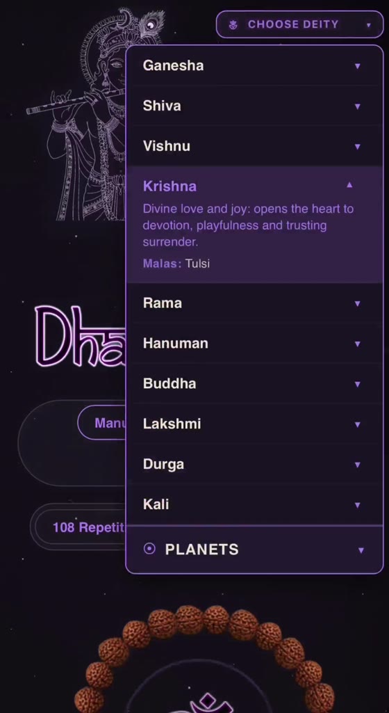 Dharma Japa deity menu with a short note on Krishna